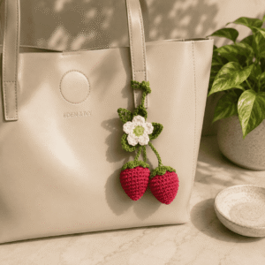 Cute Dual Strawberry Handmade Crochet Bag Charm