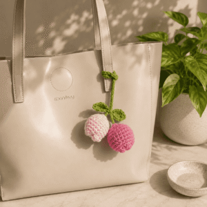 Aesthetic Dual Tulip Crochet Bag Charm – Handmade Flower Hanging Pendant